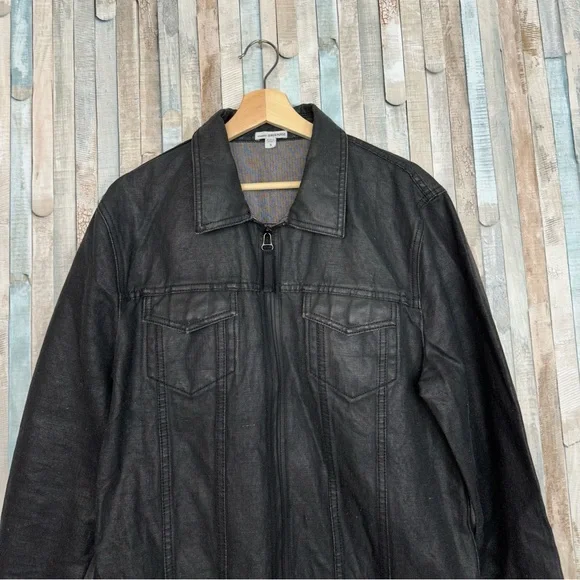 James Perse L Men’s Black Coated Cotton Jean Jacket Utility Denim Zip Front $395 - Picture 4 of 13